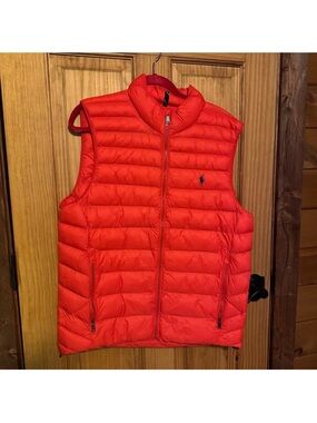 Polo by Ralph Lauren Bright Red Orange Quilted Puffer Vest